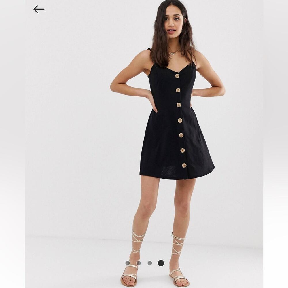 ASOS DESIGN mini slubby cami swing dress with faux wood buttons Size 14